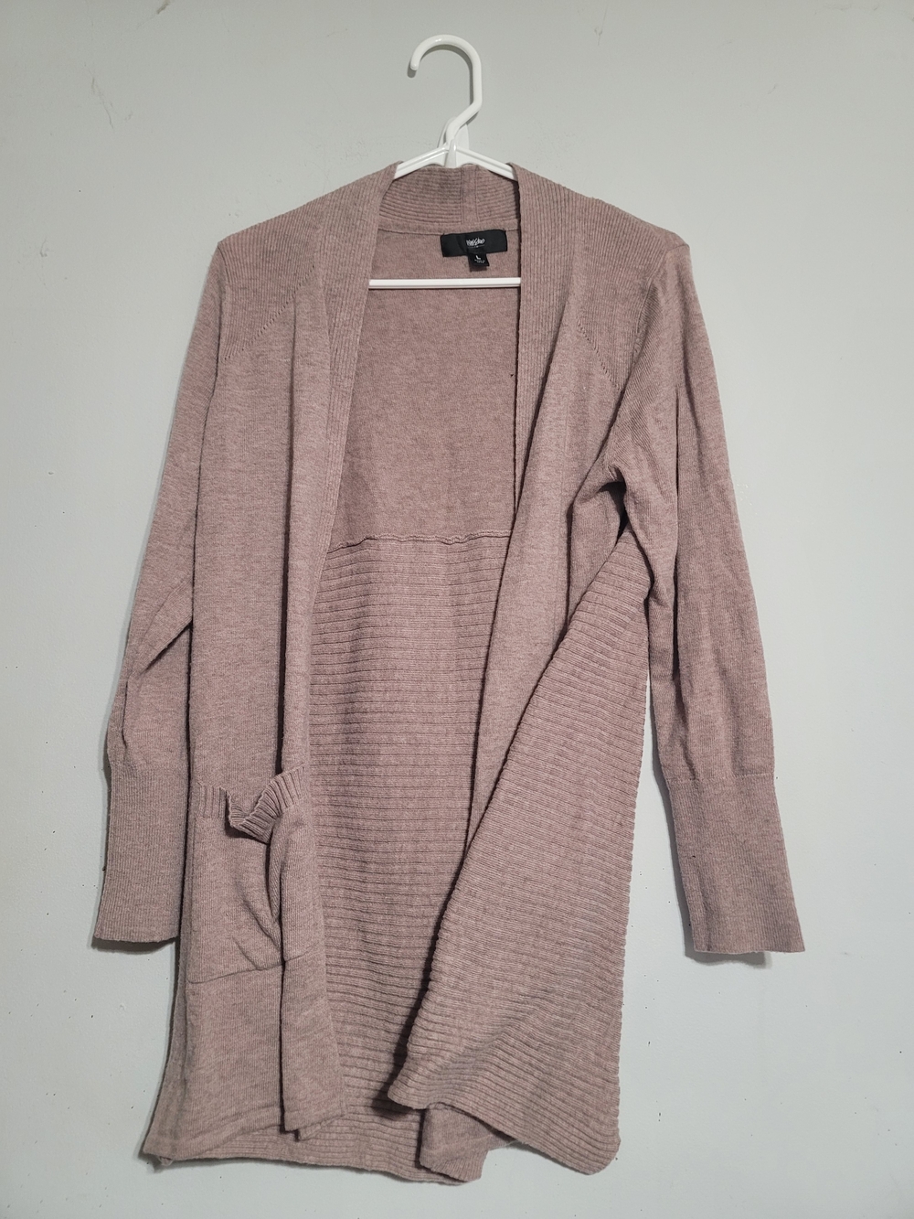 Mossimo Womens Open Cardigan Top Sz Large Tan Wool Blend Knit Layer Basic